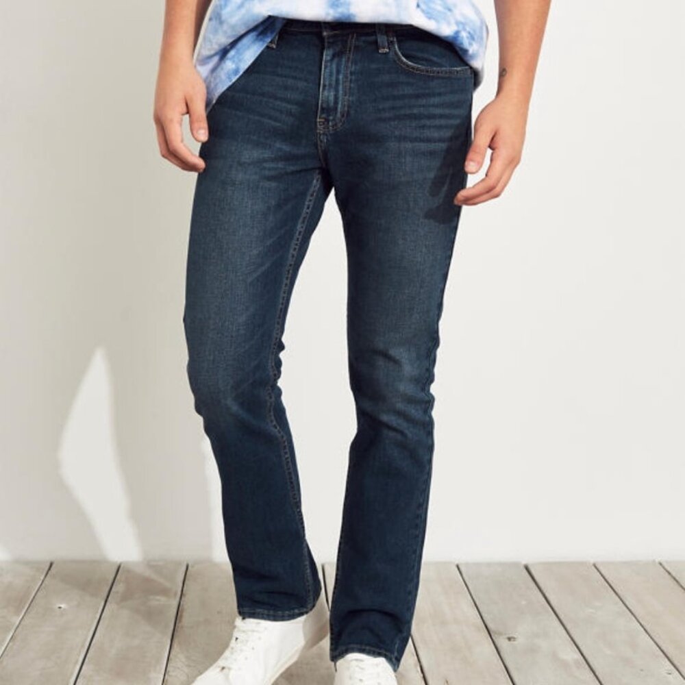 HOLLISTER Men's EUC‎ Epic Flex Slim Straight Jeans Dark Wash | Size 28 x 30